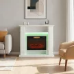  Elektrischer Kamin mit LED-Lichtern, realistischer Flammen-Effekt, 1800W, Kaminsims, 2 Fernbedienungen, Glas, Weiß