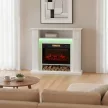  Elektrischer Kamin mit LED-Lichtern, realistischer Flammen-Effekt, 1800W, Kaminsims, 2 Fernbedienungen, Glas, Weiß