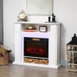  Elektrischer Kamin mit LED-Lichtern, realistischer Flammen-Effekt, 1800W, Kaminsims, 2 Fernbedienungen, Glas, Weiß