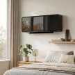 Falra szerelhető 2000 W-os kerámia elektromos fűtőtest, ventilátor, termosztát, időzítő, távirányító, üvegpanel, fekete