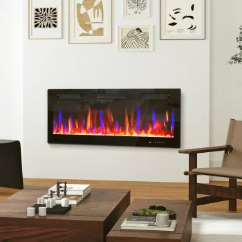   Elektromos kandalló, falra szerelhető, állítható lánggal, termosztáttal, időzítővel, acél, fekete
