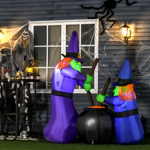 Felfújható Boszorkányüst Figura, Halloween Dekoráció LED Világítással, Poliészter, 170x60x180cm