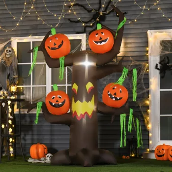   Felfújható Kísértetfa Tök Halloween Dekorációs Figura LED Világítással, Poliészter, 180x80x240cm