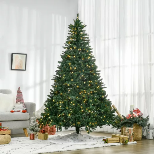 Karácsonyfa, 700 meleg fehér LED, 2154 ág, lángálló, műanyag/fém, 210 x 142 cm, zöld