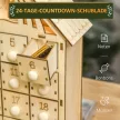 Adventi naptár LED világítással, 24 fiókkal, betlehem mintával, 26,6x6x30 cm, fahatású