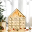 Adventi naptár LED világítással, 24 fiókkal, betlehem mintával, 26,6x6x30 cm, fahatású