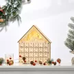 Adventi naptár LED világítással, 24 fiókkal, betlehem mintával, 26,6x6x30 cm, fahatású