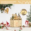 Adventi naptár doboz, karácsonyi dekoráció, LED fények, 24 fiók, natúr