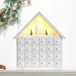 Adventi naptár karácsonyi dekoráció, 24 fiókkal, LED fényekkel, 39 cm x 9 cm x 42 cm, fehér + zöld