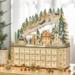  Adventskalender Weichnachtsdekoration Weihnachtsdeko, 24 Schubladen, LED-Lichter, 39 cm x 9 cm x 42 cm, Weiß + Grün