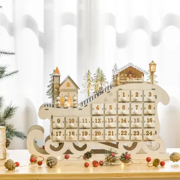   Adventi naptár 24 fiókkal, LED-es fényekkel, szánkó alakúra fűzve, barkács karácsonyi naptár, karácsonyi visszaszámláló naptár, ajándék gyerekeknek és felnőtteknek