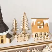 Karácsonyi dekoráció, karácsonyi falu, 10 LED, meleg fehér fény, 45 x 10 x 25 cm, fa dekoráció