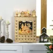 Adventi naptár töltelékkel, 24 fiókkal és rekesszel, karácsonyi naptár LED-es fényekkel, natúr fa, 36 x 9 x 52 cm