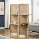 4-teiliger Paravent, 160 x 170 cm, faltbare Trennwand mit 2 Regalen, Naturholz