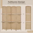 4-teiliger Paravent, 160 x 170 cm, faltbare Trennwand mit 2 Regalen, Naturholz