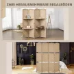 4-teiliger Paravent, 160 x 170 cm, faltbare Trennwand mit 2 Regalen, Naturholz