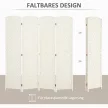 Szobaparaván, 4 részes összecsukható válaszfal, fonott minta, fenyőfa, fehér