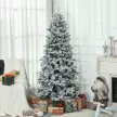  Künstlicher Weihnachtsbaum, Kunstschnee & Tannenzapfen, realistisch, flammhemmend, Metallfuß, 183 cm, Grün