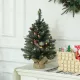 Karácsonyfa LED világítással, 60 cm, fenyőtobozokkal és piros bogyókkal, állvánnyal, zöld/fehér