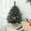 Karácsonyfa LED világítással, 60 cm, fenyőtobozokkal és piros bogyókkal, állvánnyal, zöld/fehér