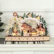 Karácsonyi falu téli csodaországban, 20 LED égő, többrétegű, natúr fa, 45 x 12 x 30 cm