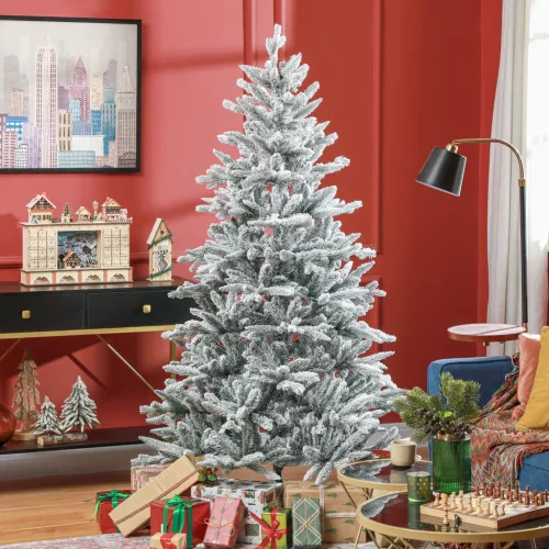  Weihnachtsbaum 180 cm, schneebedeckt, flammhemmend, Metallfuß, formbare Äste, Grün
