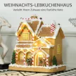  Lebkuchenhaus mit LED-Lichtern und Musik, Weihnachtshaus Winterlandschaft mit Lebkuchenmann, für Weihnachten, Braun