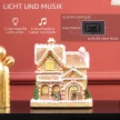  Lebkuchenhaus mit LED-Lichtern und Musik, Weihnachtshaus Winterlandschaft mit Lebkuchenmann, für Weihnachten, Braun