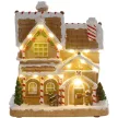  Lebkuchenhaus mit LED-Lichtern und Musik, Weihnachtshaus Winterlandschaft mit Lebkuchenmann, für Weihnachten, Braun