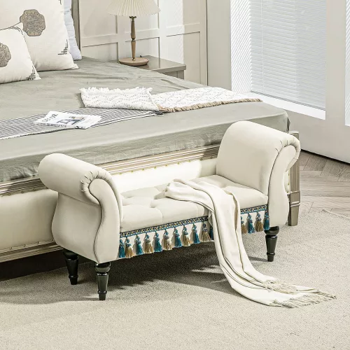  Polsterbank, Sitzbank, Vintage-Design, bis 150 kg, 117x40x58 cm, Beige