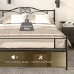 Bettgestell aus Metall mit Kopfteil, 300 kg Belastbarkeit, 145L x 211B x 106H cm, Schwarz
