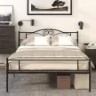  Bettgestell aus Metall mit Kopfteil, 300 kg Belastbarkeit, 145L x 211B x 106H cm, Schwarz