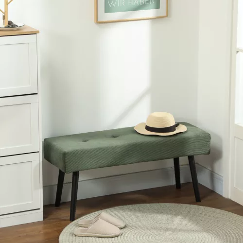 Kárpitozott pad kordbársony huzattal, ágypad fém lábakkal, cipőpad 100 x 36 x 45 cm Zöld