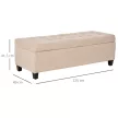 Kárpitozott pad tárolóhellyel, gombos díszítéssel, 120 kg-ig, 125 x 49 x 41,5 cm, bézs