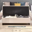 Kárpitozott pad tárolóhellyel, gombos díszítéssel, 120 kg-ig, 125 x 49 x 41,5 cm, bézs