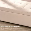Kárpitozott pad tárolóhellyel, gombos díszítéssel, 120 kg-ig, 125 x 49 x 41,5 cm, bézs