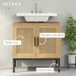  Badezimmerunterschrank, im Boho-Design, Badezimmerschrank, Rattan-Elemente, mit U-Ausschnitt, Eiche
