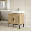  Badezimmerunterschrank, im Boho-Design, Badezimmerschrank, Rattan-Elemente, mit U-Ausschnitt, Eiche