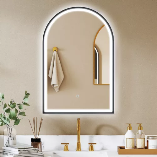 LED fürdőszobai tükör 60 x 90 cm világítással, első és hátsó világítással, memória funkcióval, érintőkapcsolóval, fekete