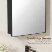 Fürdőszobai tükrös szekrény, íves fürdőszobaszekrény 180°-os ajtóval, 3 polccal, fémből, fekete, 50 x 12 x 76 cm