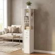 Magas, keskeny fürdőszobaszekrény 135 cm, 2 fiókkal, 2 oldalsó polccal, 3 rekesszel, 18x40x135 cm, fehér