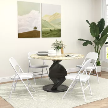    4er-Set Klappstühle, Tragbare Bürostühle, Metallbeine, Faltstuhl für Büro, Empfang, Wartezimmer, Kunstleder, Weiß