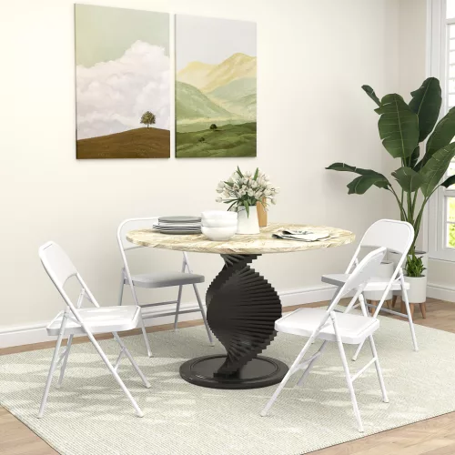  4er-Set Klappstühle, Tragbare Bürostühle, Metallbeine, Faltstuhl für Büro, Empfang, Wartezimmer, Kunstleder, Weiß