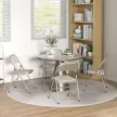  4er-Set Klappstühle, Tragbare Bürostühle, Stahlbeine, Faltstuhl für Büro, Empfang, Wartezimmer, Leinenoptik Beige