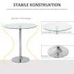  Runder Esstisch mit Glastischplatte, Metallgestell, Silberfarben