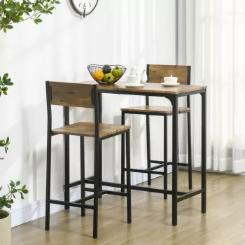    3-teiliges Bar-Set, Stehtisch, 2 Stühle, MDF, Metallrahmen, wasserfest, Braun