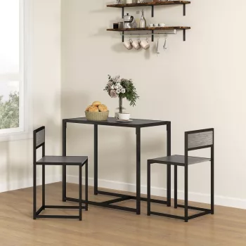   3 részes bárasztal-garnitúra, magas asztalgarnitúra, 3 részes, 2 szék, 1 asztal, 90 cm x 47 cm x 76 cm, szürke