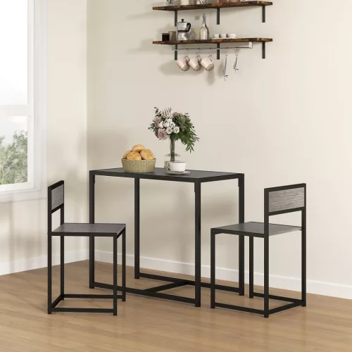 3 részes bárasztal-garnitúra, magas asztalgarnitúra, 3 részes, 2 szék, 1 asztal, 90 cm x 47 cm x 76 cm, szürke