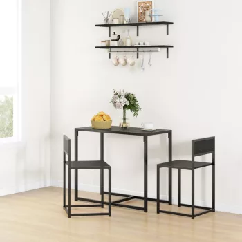  3 részes bárasztal-garnitúra, magas asztalgarnitúra, 3 részes, 2 szék, 1 asztal, 90 cm x 47 cm x 76 cm, fekete