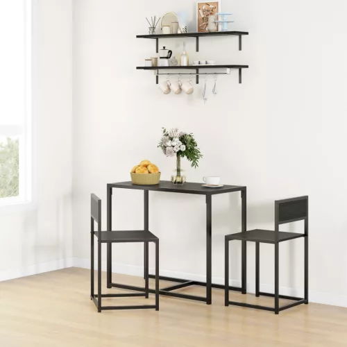 3 részes bárasztal-garnitúra, magas asztalgarnitúra, 3 részes, 2 szék, 1 asztal, 90 cm x 47 cm x 76 cm, fekete